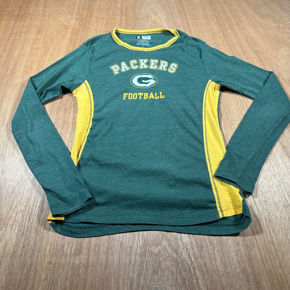NFL Team Apparel Packers Long Sleeve Shirt Kids Small Green Football Graphic